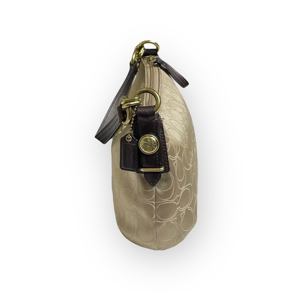 Coach ♕ Mia Lurex Signature C Top Handle Pouch Hobo Bag Handbag ♕ Light Khaki ♕ - Picture 3 of 16